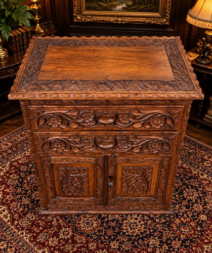 Antique carved wood cabinet - wood,