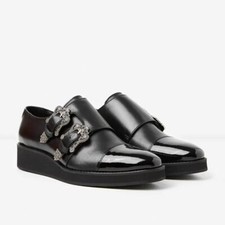 The Kooples Ladies Black Leather Double Monk Strap Creepers Size EU 38 UK 5