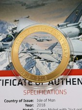 2018 RAF Isle Of Man GOLD PLATED Crown Coin "Typhoon FGR4" Proof With COA