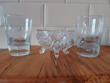 2 X Baileys Etched Swirl Heavy Floating Bubble Tumblers 250ml Bonus Nibble Bowl 