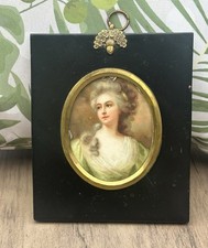 Antique Framed Miniature Portrait Mezzotint Print Of An Elegant 18thC Lady