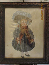 ANTIQUE EMBROIDERY PORTRAIT ON SILK OF QUEEN VICTORIA AS 4 YEAR PRINCESS , TLC