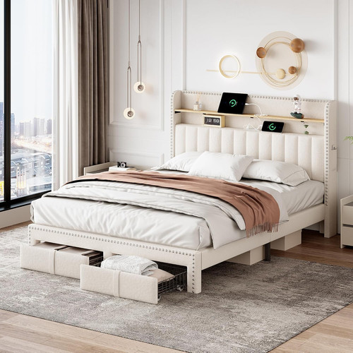 Double bed frame 4ft6 beige - 4ft6,