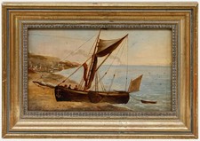 British School Late 19th Century Oil - Beached Fishing Boat