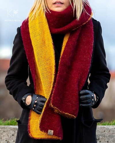 Hand knitted yellow - knitted, yellow-bordeaux