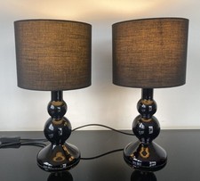 Vintage IKEA Rishult Black Moulded Glass Table Lamps Handmade Rare Working