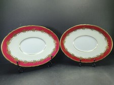 2x Lovely Oval Burgundy Aynsley Bone China Plates Rutland 8 1/2" 8013