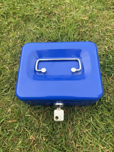 Blue metal petty - cash, box