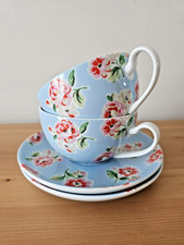 2 X Cath Kidston Cups Mugs And Saucers - blue & floral Coffee Tea - VGC
