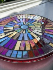 Red gold colourful glass mosaic trivet mid century vintage centrepiece