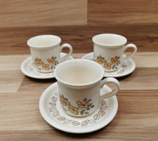 3 x Vintage Coloroll Orange Floral Pattern Tea / Coffee Cups & Saucers - Unused