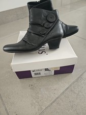 Ladies Black Leather Lotus Ankle Boots Size 5, Low Heel.