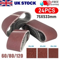 24Pcs Sanding Belts 75mm x 533mm Mixed Grade 60 80 120 Grit Bosch Makita Sander