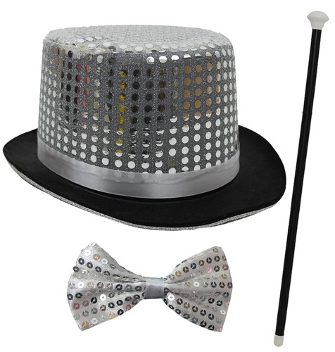 Silver sequin top hat dance - hat,
