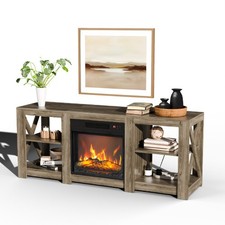 Rustic TV Unit with 18" Fireplace, TV Stand Cabinet, up to 70'' TV, with Storage