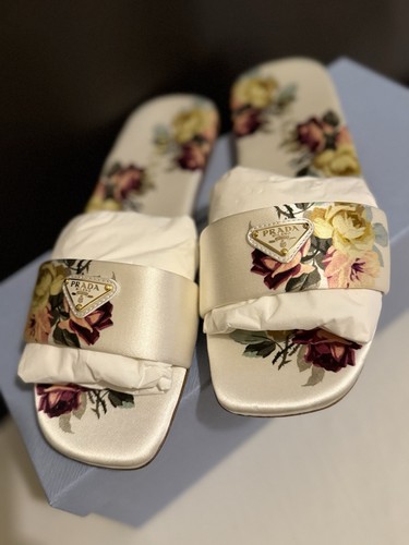 Prada floral satin sliders - floral,