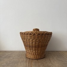 Vintage Rustic Style Large Cane Weaved Lidded Basket Display Storage Decor