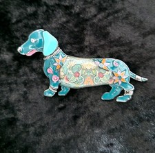 Dachshund Sausage Dog Brooch Vintage Inspired Jewellery Gift Turquoise Blue 