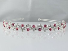 SALE Bridesmaid Prom Flower Girl Pink Crystal Silver Headband Tiara Party T079P