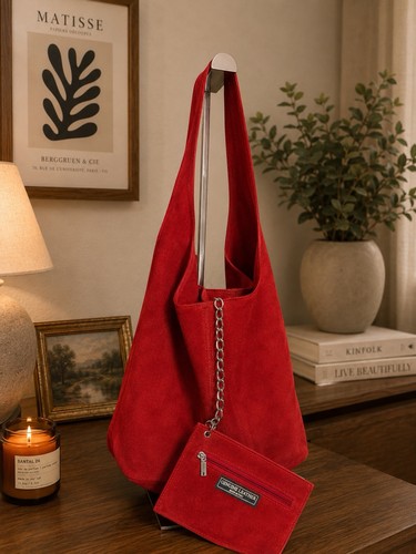 Red italian suede shoulder bag - suede,