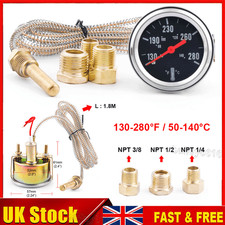 52mm 12V Mechanical Water Temp Gauge 130-280°F/50-140°C Sensor NPT 1/2 3/8 1/4
