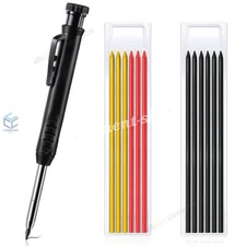 Solid Carpenter Pencil Set w/ 12 Refill Leads Deep Hole Maker Built-in Sharpener
