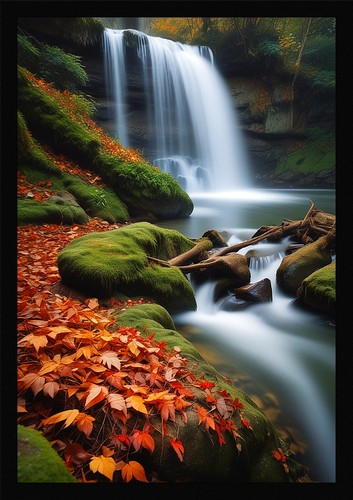 Waterfall beautiful framed - waterfall,