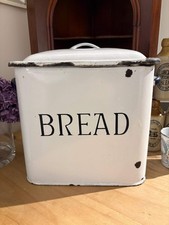 White Enamel Vintage Farmhouse Bread Bin Storage Cottagecore