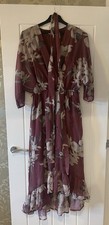 Yumi Rose Pink Floral Kimono Sleeves Dip Hem Wrap Midi Dress - Size 12