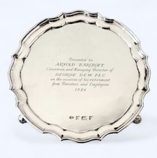 Hallmarked Silver Engraved Footed Card Tray 346.6g 1985 Birmingham NB245