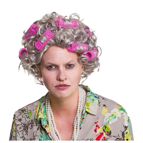 Adult granny wig with rollers - adult,