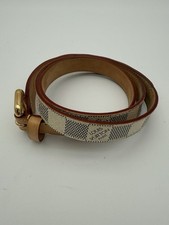 Louis Vuitton Damier Azur Leather And Canvas Skinny Belt Unisex Size 90 / 36
