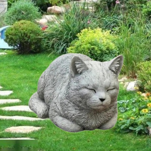 Sleeping cat sculpture - sculpture, lawn