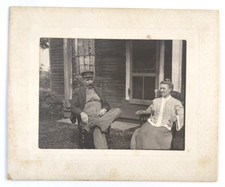 1900's Vintage Photograph, Old Man & Woman Rocking Chairs On Front Lawn, 4x3