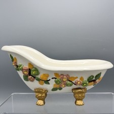 Miniature Bath Tub Soap Pin Dish Vintage Ceramic  Claw Feet Floral Relief 20cm