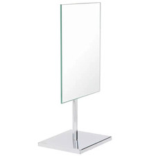 Cosmetic Mirror Pedestal Rectangular Frameless Table Mirror Silver base 34x17cm