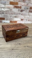 Sheesham Wood Jewellery / Storage Box "Secret Lock" Brass Inlay Carved Jali Lid 