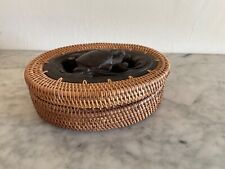 Vintage Lombok Rattan Turtle Trinket Box Indonesian Woven Box Handcarved Wood