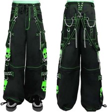 Mens Gothic Cyber Chain Pant Handmade Black Green Electro bondage Rave Trousers
