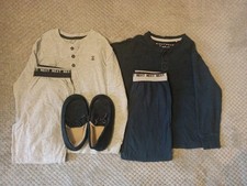 Boys Next Age 7 Pyjama Bundle Set Long Sleeve Winter Navy Grey Pairs & Slippers