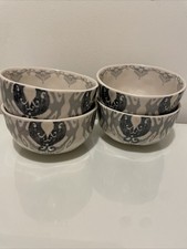 Anthropologie Cereal Bowl X 4 Tanja Ikat Geometric Grey and Metallic Gold