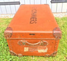 Vintage Steamer Trunk.  Leather, “JRC Manners”, old labels.  Beales. 1920’s.