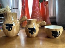 Vintage 1950s Grandjean Jourdan Vallauris Cameo Faux Bois Pottery Dining Set