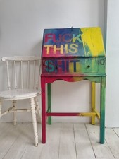 Rainbow Painted Bureau CABINET funky SHABBY CHIC Desk Distressed Sweary Student