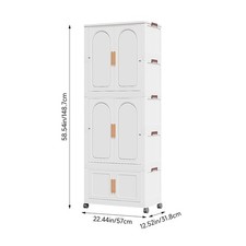 White Folding Wardrobe w/Magnetic Door and Wheels, Large Plastic Storage Cabinet