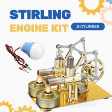 Stirling Engine Kit Dual Cylinder Steam Motor Model w/LED Science Toy Kit DIY UK