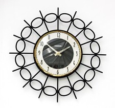 Vintage 34cm Bayard Sunburst Wall Clock - Retro French Mid Century Starburst