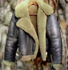 B3 RAF Brown Bomber Flying Aviator Fur Irvin Real Leather Shearling Mens Jacket