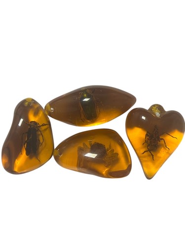4pcs amber stones with insects - stones,