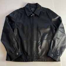 Brooks Brothers Mens Black 100% Leather Full Zip Overcoat Bomber Jacket Large